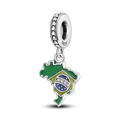 Berloque Charm Eu Amo o Brasil - Prata 925