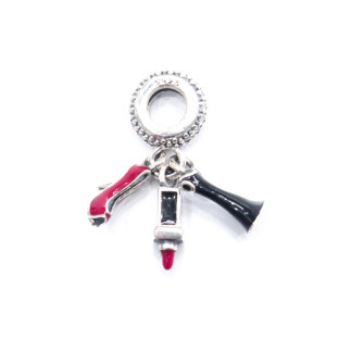 Berloque Charm Pingente Fashionista ( Sapato, vestido e batom) em Prata 925