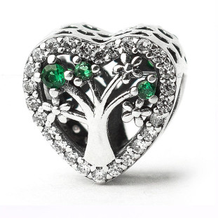 Berloque Charm Coração Árvore da Vida em Prata 925