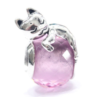 Berloque Charm Separador Estilo Murano com Gato em Prata 925