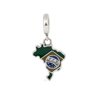 Berloque Charm Pingente Eu Amo o Brasil em Prata 925