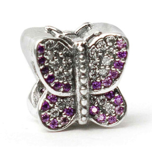 Berloque Charm Separador Borboleta Roxa em Prata 925