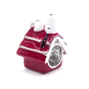 Berloque Charm Separador Snoopy Na Casinha em Prata 925