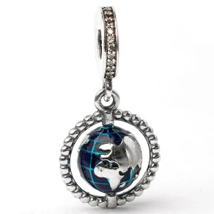 Berloque Charm Pingente Globo Terrestre em Prata 925
