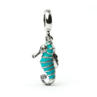 Berloque Charm Pingente Cavalo Marinho Azul em Prata 925
