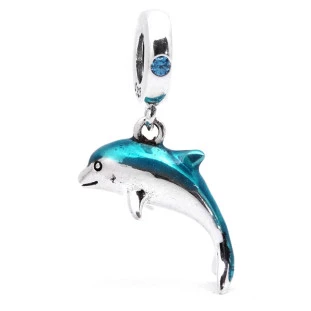 Berloque Charm Pingente Golfinho Azul em Prata 925