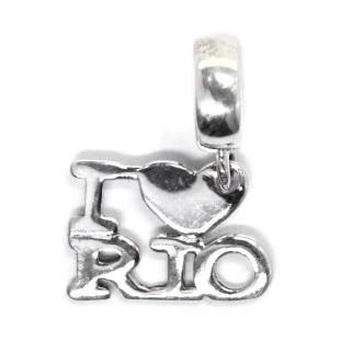 Berloque Charm  Pingente I love Rio - Rio de Janeiro em Prata 925