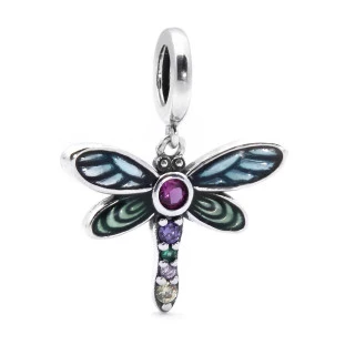 Berloque Charm Pingente Libélula Esmaltada em Prata 925