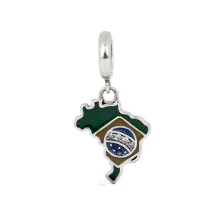 Berloque Charm Pingente Eu Amo o Brasil em Prata 925