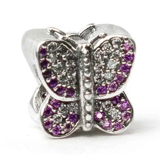Berloque Charm Separador Borboleta Roxa em Prata 925