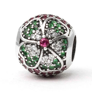 Berloque Charm Separador Pavê Flor em Prata 925