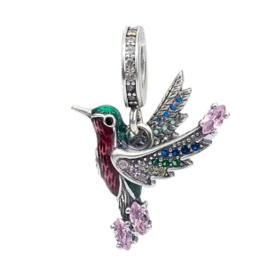 Berloque Charm Pingente Beija-flor em Prata 925
