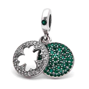 Berloque Charm Pingente Trevo De 4 Folhas Brilho Prata 925