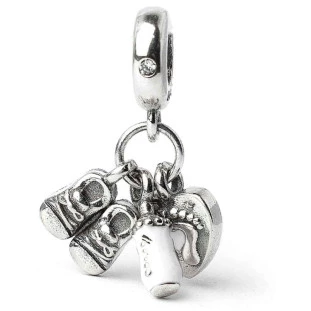 Berloque Charm Pingente Sapatinho, Mamadeira e Pezinho - Bebê Prata 925