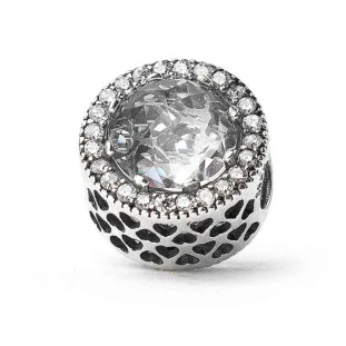Berloque Charm Separador Radiante Pedra Transparente em Prata 925