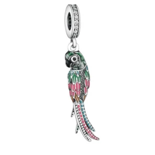 Berloque Charm Pingente Papagaio Tropical em Prata 925