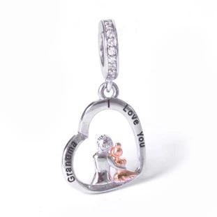 Berloque Charm Pingente Amo Você Vovó em Prata 925